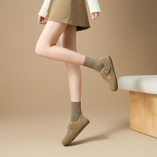 西遇全包勃肯鞋女加绒冬季新款软底外穿棉鞋保暖一脚蹬毛毛鞋V4147863 商品图1