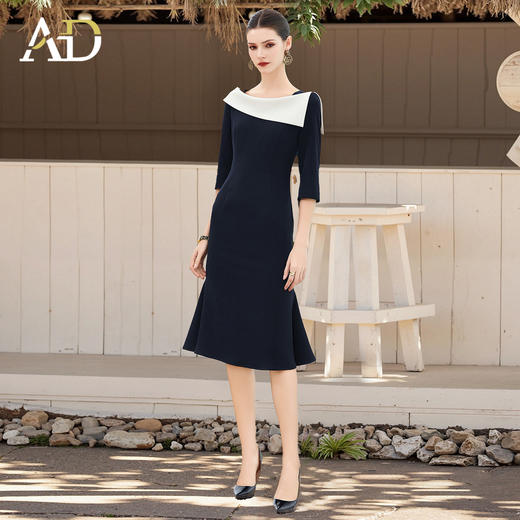 AD法式赫本黑色西装连衣裙女设计感名媛职业裙宴会主持小礼服鱼尾 商品图1