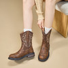 西遇西部刺绣牛仔靴女新款秋冬复古新疆美拉德短靴棕色马丁靴K2057159 商品缩略图2