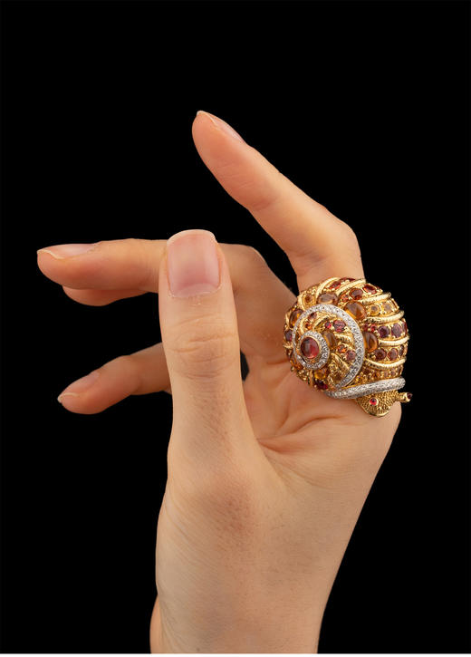 独角鹿西洋古董 1970年代美国出品18K黄金镶嵌钻石碧玺及黄水晶「蜗牛」造型戒指 商品图1