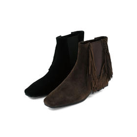 Westory2025年冬季小方头方根流苏切尔西“波嬉风“休闲短靴W25DS85491