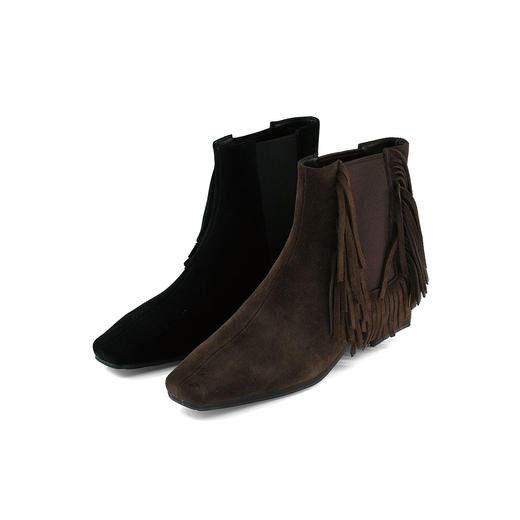 Westory2025年冬季小方头方根流苏切尔西“波嬉风“休闲短靴W25DS85491 商品图0