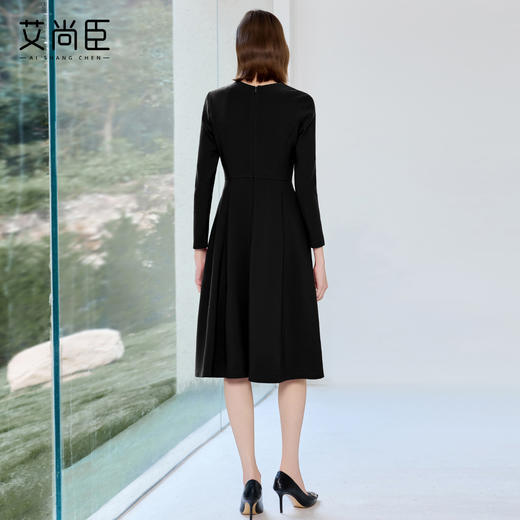 艾尚臣黑色西装连衣裙女早秋小黑裙收腰显瘦大摆裙售楼部工作服 商品图4