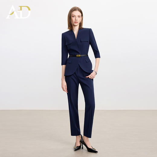 AD收腰显瘦西装外套女套装2025新款藏青色职业工作服休闲直筒裤子 商品图1