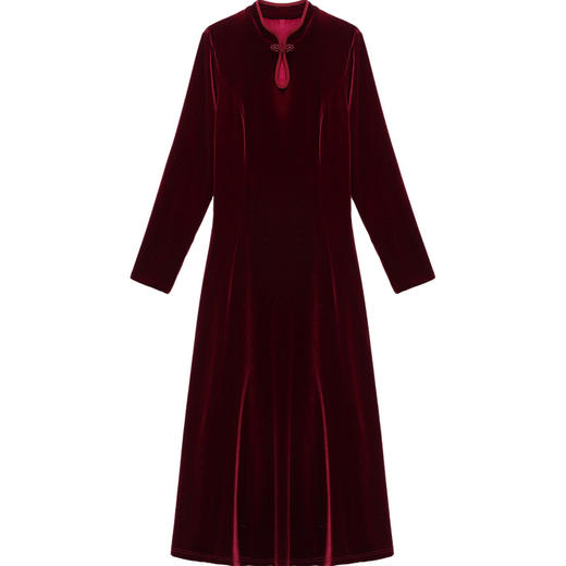 OMS-CB307时尚洋气大码加绒金丝绒连衣裙女冬季2025新款修身气质过膝打底裙 商品图4