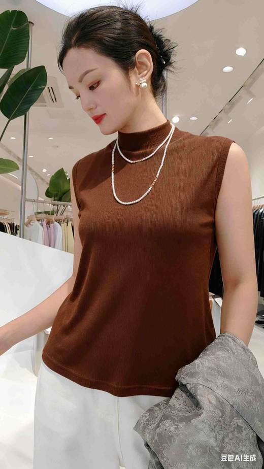 58D880多色中领天丝羊毛背心 ，解决你的低领无领前胸后背发凉等问题！黑/白/灰/深咖/酒红五色。可以搭配各种衬衫，外套，毛衫，卫衣等，露出一截白色的领口很减龄！既美丽又保暖！ 商品图4