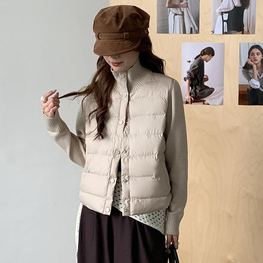 秋冬空气针织棉服 蓬松柔软拼接保暖上衣设计感百搭休闲外套 商品图3