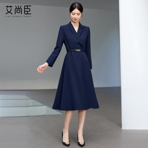 艾尚臣藏青色西装连衣裙女高级感2025秋季气质干练职业装商务正装 商品图3