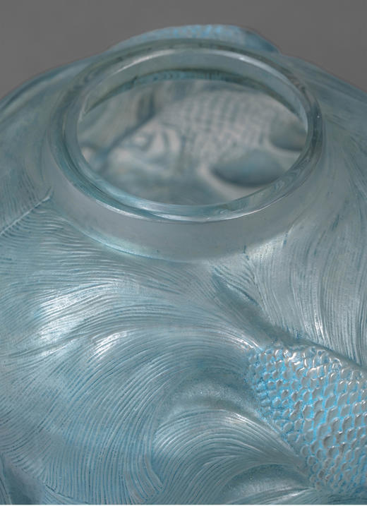独角鹿西洋古董 1924年法国水晶工坊莱俪LALIQUE设计出品「Formose锦鲤」主题蓝色水晶花瓶 商品图4