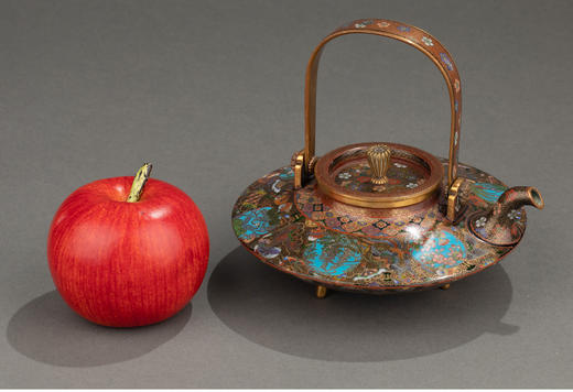 独角鹿西洋古董 1895年代日本明治时期出品稲葉七宝风格吉祥花鸟装饰提梁茶壶/清酒壶 商品图1