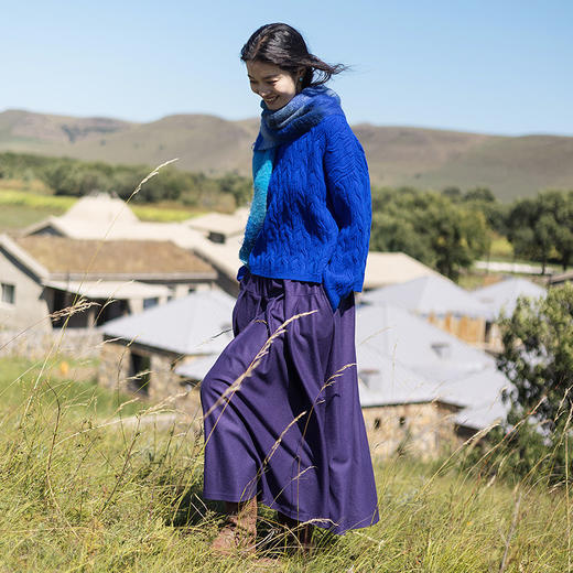 绽放681朵/纯羊毛双层松紧腰文艺气质半身裙中长款女秋冬新款长裙 商品图1