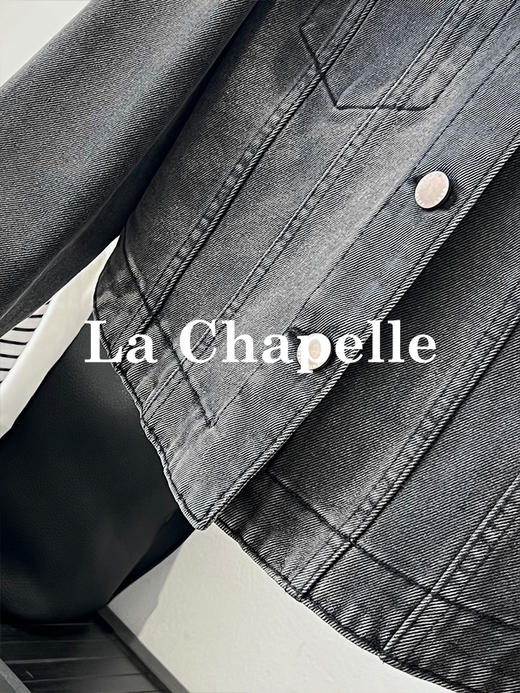 会员福利【精美刺绣牛仔】拉夏贝尔/La Chapelle高级感国风提花刺绣设计感牛仔外套撞色翻领夹克短外套 商品图7