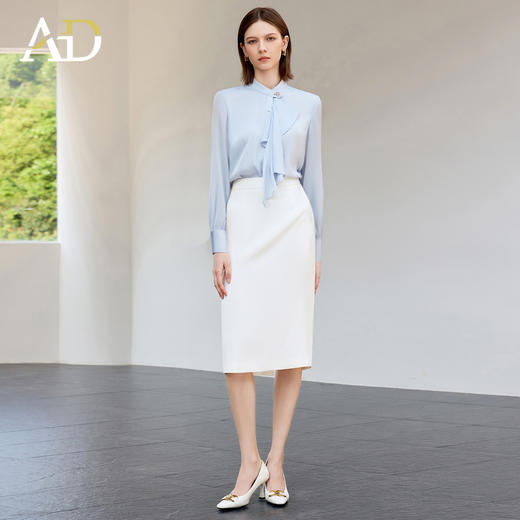 AD通勤蓝色衬衫女2025新款气质女神范职业装长袖衬衣包臀裙两件套 商品图2