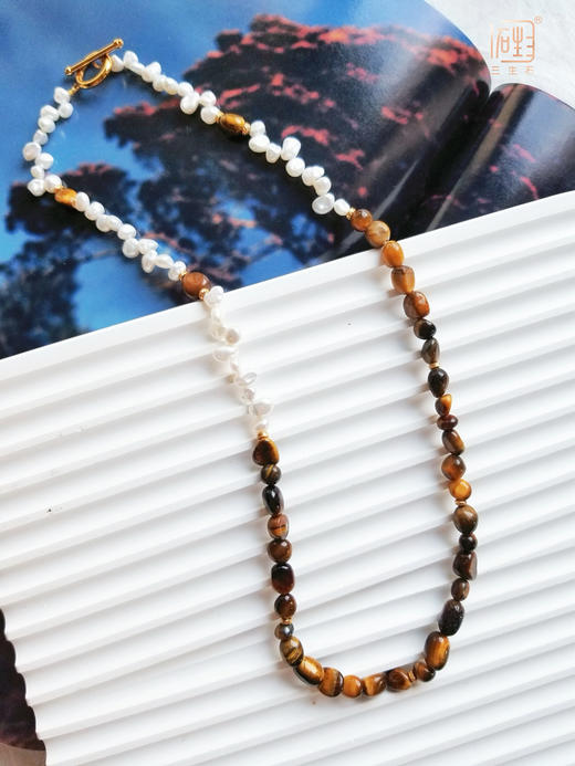三生石美拉德色系 虎睛石巴洛克珍珠设计项链 商品图11