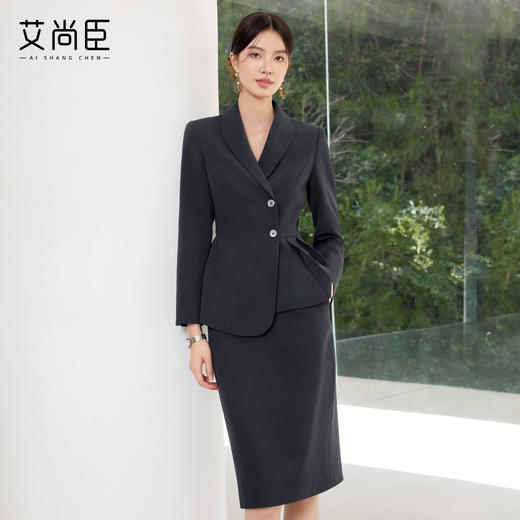 艾尚臣高级感青灰色西装套装修身显瘦气质酒店经理正式场合职业装 商品图0