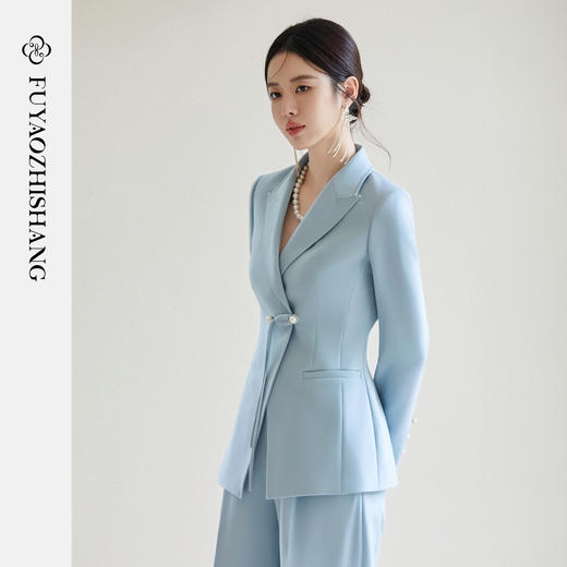 FUYAO扶摇 中式复古西服套装女秋冬国风盘扣西装外套直筒裤两件套 商品图1