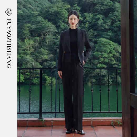 FUYAO扶摇 短款西装两件套女2025新款高级感黑色小西服时尚套装秋 商品图0