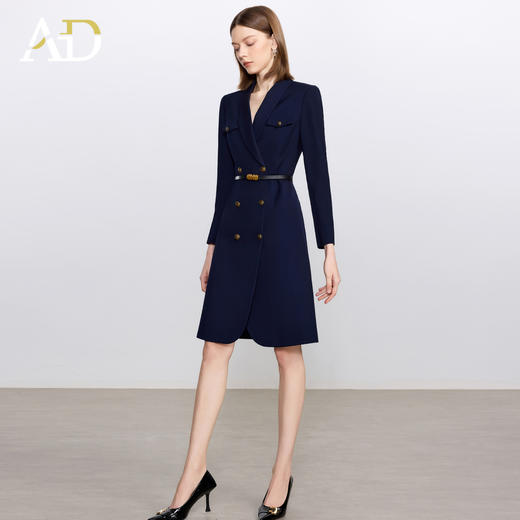 AD简单大方高级感穿搭2025新款长袖西服裙双排扣职业装藏青色工装 商品图2