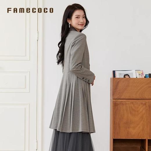Famecoco范可儿英伦格纹风衣中长款学院风西装领外套FAB6AW006 商品图2