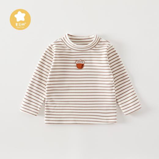 儿童秋季半高领慕斯暖绒打底衫男女宝百搭洋气打底条纹 商品图0