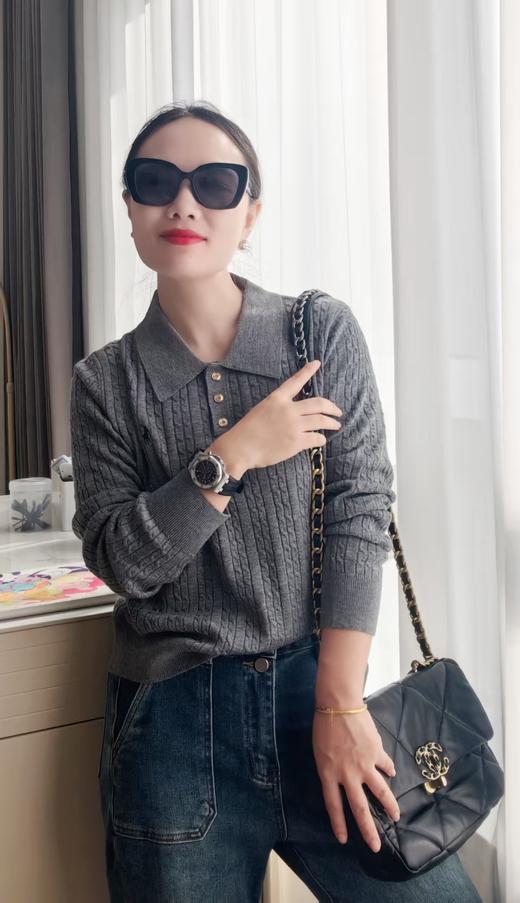 拉夫小拧花超细羊毛含桑蚕丝POLO领毛衫 商品图1