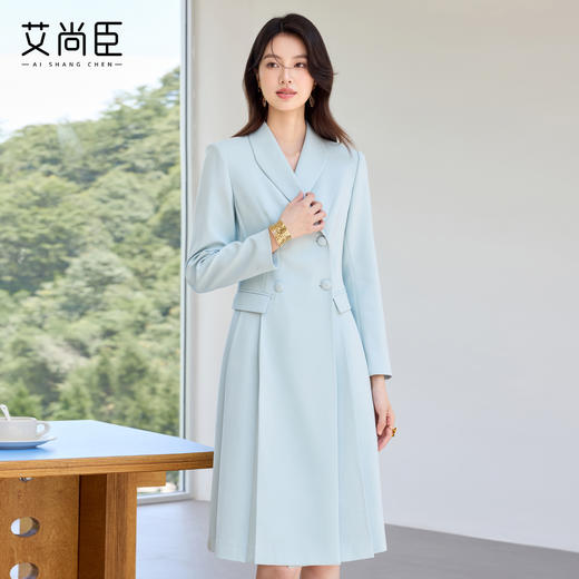 艾尚臣2025新款高级感通勤蓝色连衣裙气质优雅主持人美容院工作服 商品图1