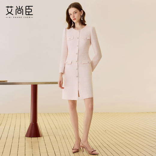 艾尚臣小香风气质连衣裙女2025秋冬新款圆领优雅修身显瘦通勤裙子 商品图1