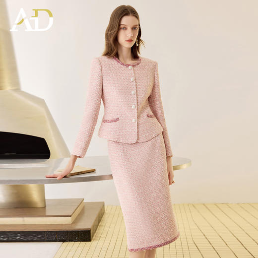 AD粉色小香风套装裙女2025新款秋冬高级感气质名媛高端职业装正装 商品图3
