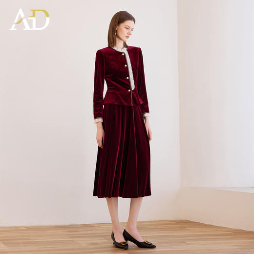AD轻奢丝绒两件套气质女神范套装高端木耳边设计感新款秋冬半身裙 商品图0