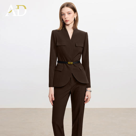 AD爆款棕色西装套装女2025新款秋冬高端气质职业装无领西服正装裤 商品图1