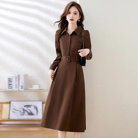 WS185692025年秋季新款气质时尚优雅简约大方美拉德风中长款纯色连衣裙