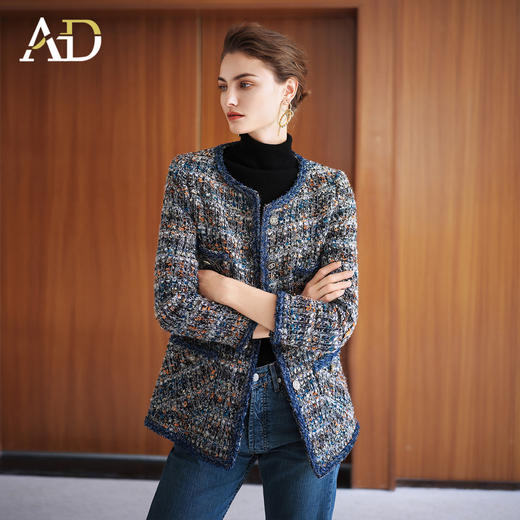 AD新款花色粗花呢小香风外套女2025新款秋冬气质圆领羊毛编织上衣 商品图1