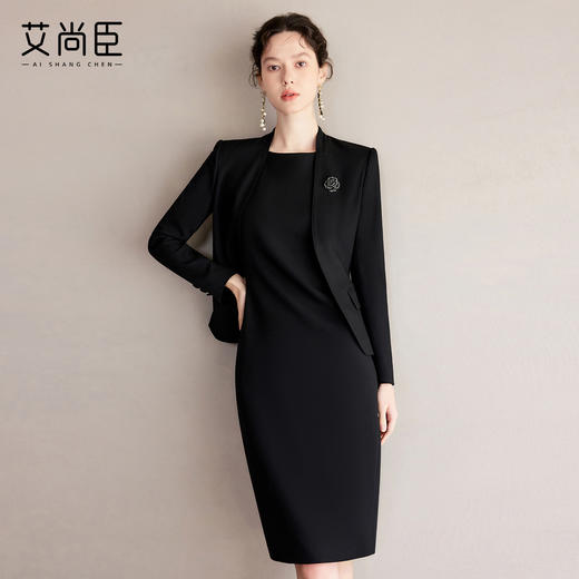 艾尚臣黑色西装外套女早秋气质名媛轻职场正装青果领商务西服套装 商品图2