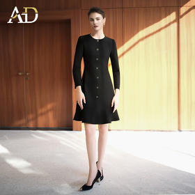 AD名媛小香风西装连衣裙女2025新款秋冬高级感轻奢圆领荷叶边裙子