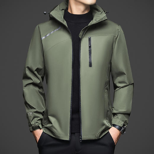 连帽夹克男春秋季新款红色薄款休闲高档免烫宽松外套上衣 商品图0