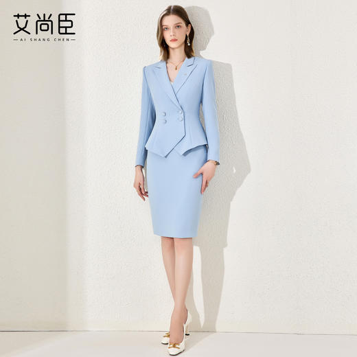 艾尚臣蓝色西装套装裙女秋季新款女神范职业装高级感职场工作服 商品图3