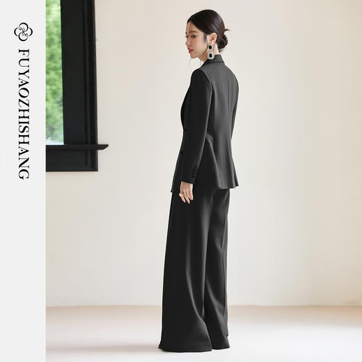 FUYAO扶摇 秋冬时尚套装女黑色双排扣阔版西装直筒裤高级感两件套 商品图4