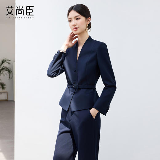 艾尚臣2025新款藏青色西装套装简约时尚职业正装售楼部接待工作服 商品图3
