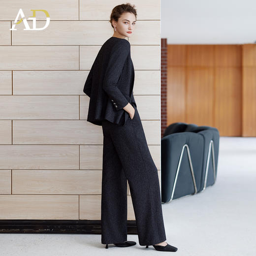 AD极简风宽肩廓形西装套装女高级感花灰色蕾丝西服三件套职业装 商品图3