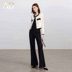 AD高端干练通勤西装套装女新款秋气质米白色长袖圆领小香风外套