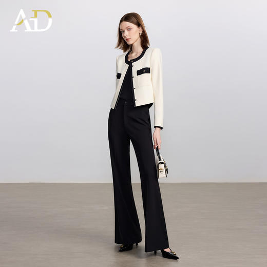 AD高端干练通勤西装套装女新款秋气质米白色长袖圆领小香风外套 商品图0