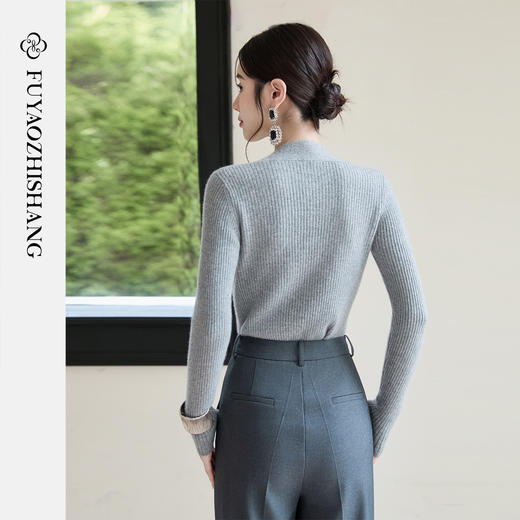 FUYAO扶摇 弹力显瘦羊绒衫女2025冬新款针织衫显瘦露锁骨纯羊毛衫 商品图4