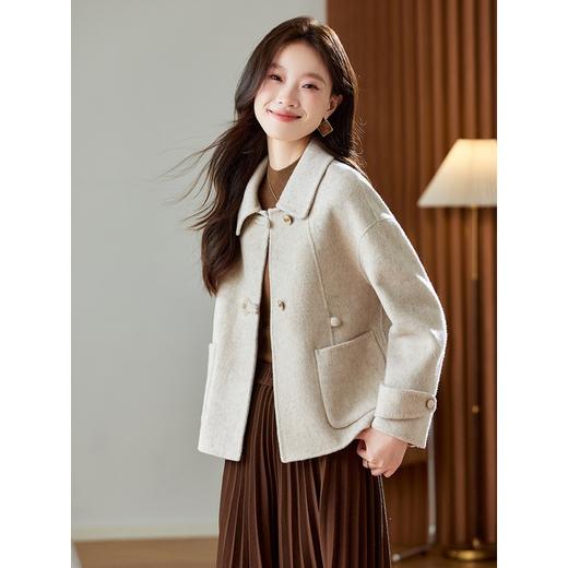 双面羊毛短款外套翻领时尚，百搭小个子显瘦毛呢大衣HR-QIXFS25-5116 商品图1