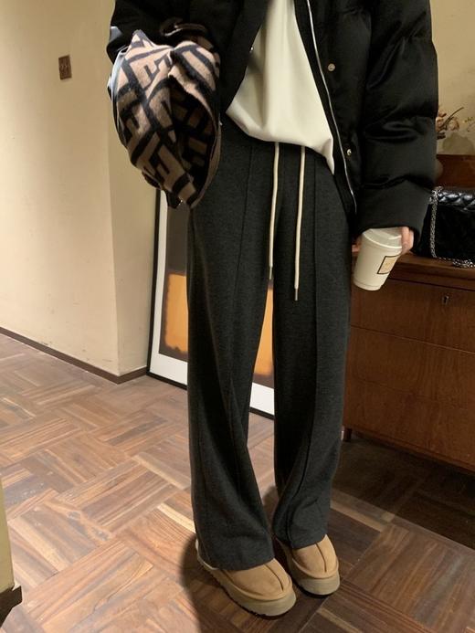 羊毛直筒裤女秋冬2025新款慵懒软糯垂顺高腰阔腿长裤米白色休闲裤 商品图0