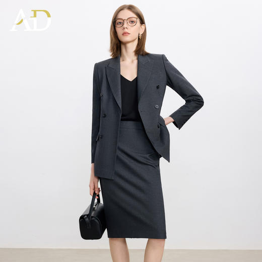 AD高级感碳灰色西装套装女2025新款气质名媛范职业装天丝羊毛半裙 商品图1