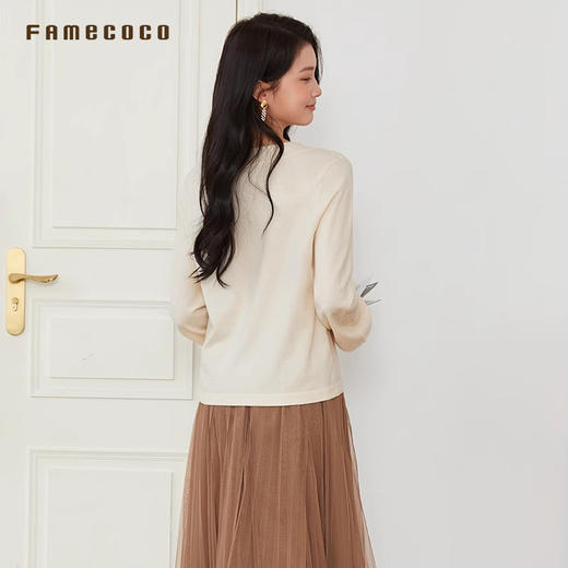 Famecoco范可儿套头针织衫纯色V字领简约百搭春秋新FAB6DD002 商品图4