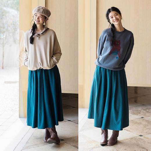 绽放681朵/纯羊毛双层松紧腰文艺气质半身裙中长款女秋冬新款长裙 商品图2