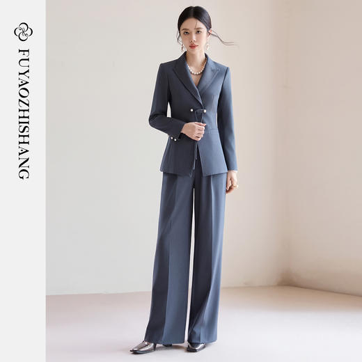 FUYAO扶摇 复古国风西装套装女2025新款新中式盘扣气质西服两件套 商品图3