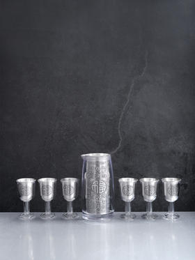 子佩集【百福一生】S999银摆件【DLJB001】酒具套装（一壶六杯）2509