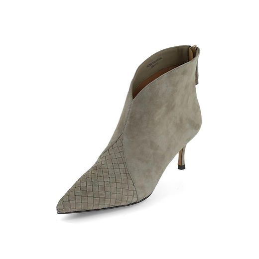 Westory2025年冬季尖头高跟V口编织拼接优雅老钱风百搭短靴W25DS85581 商品图10